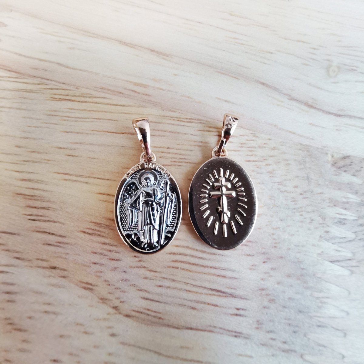 18K Gold Filled Beautiful Saint Raphael Miracle Religious Pendant, Two Tone Color Gold and Silver Charm Necklace Bails Bracelet Findings I-821 - DLUXCA