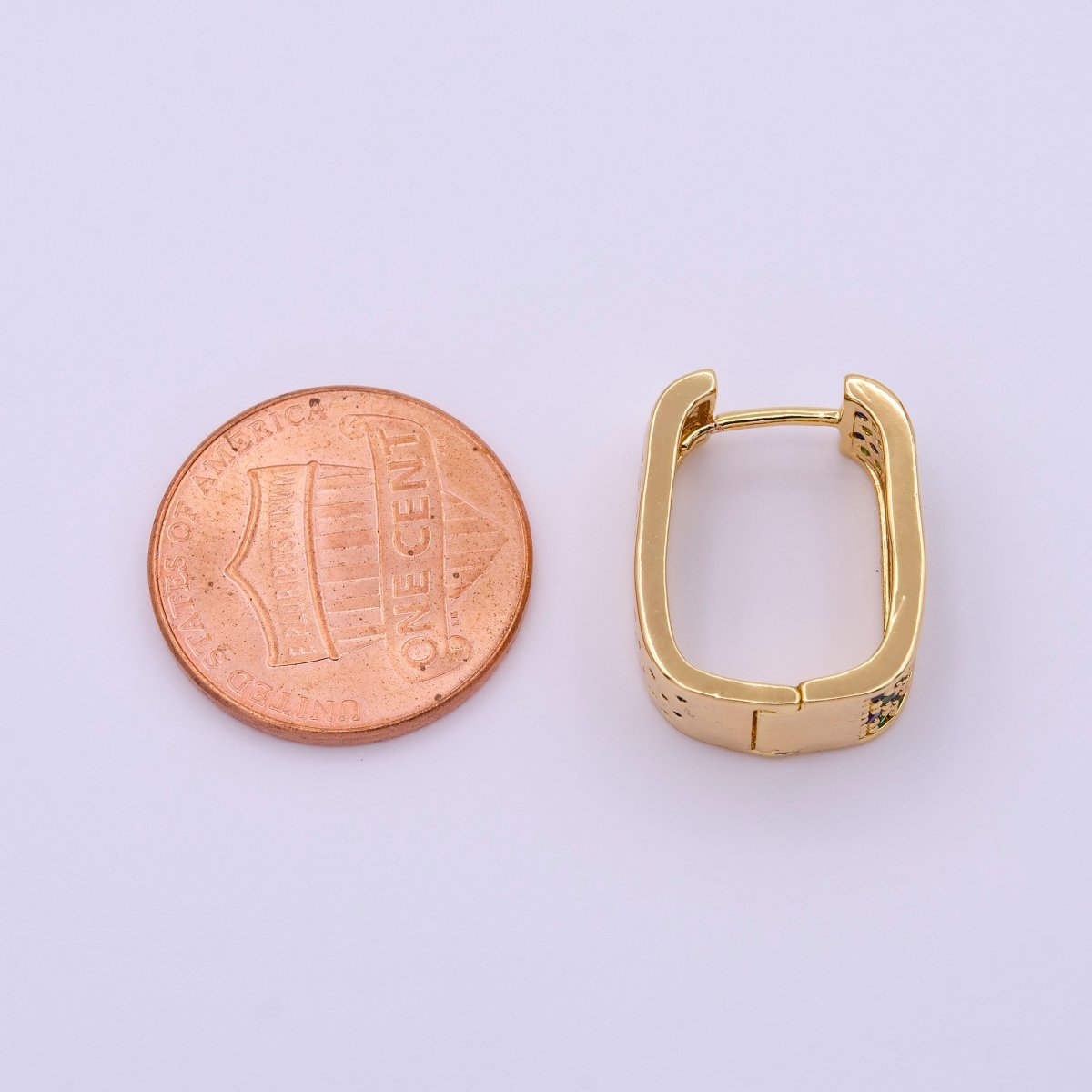 18K Gold Filled Blue & Green Ocean Micro Paved Front-Facing Oblong Hoop Earrings in Gold & Silver | AD851 AD852 - DLUXCA