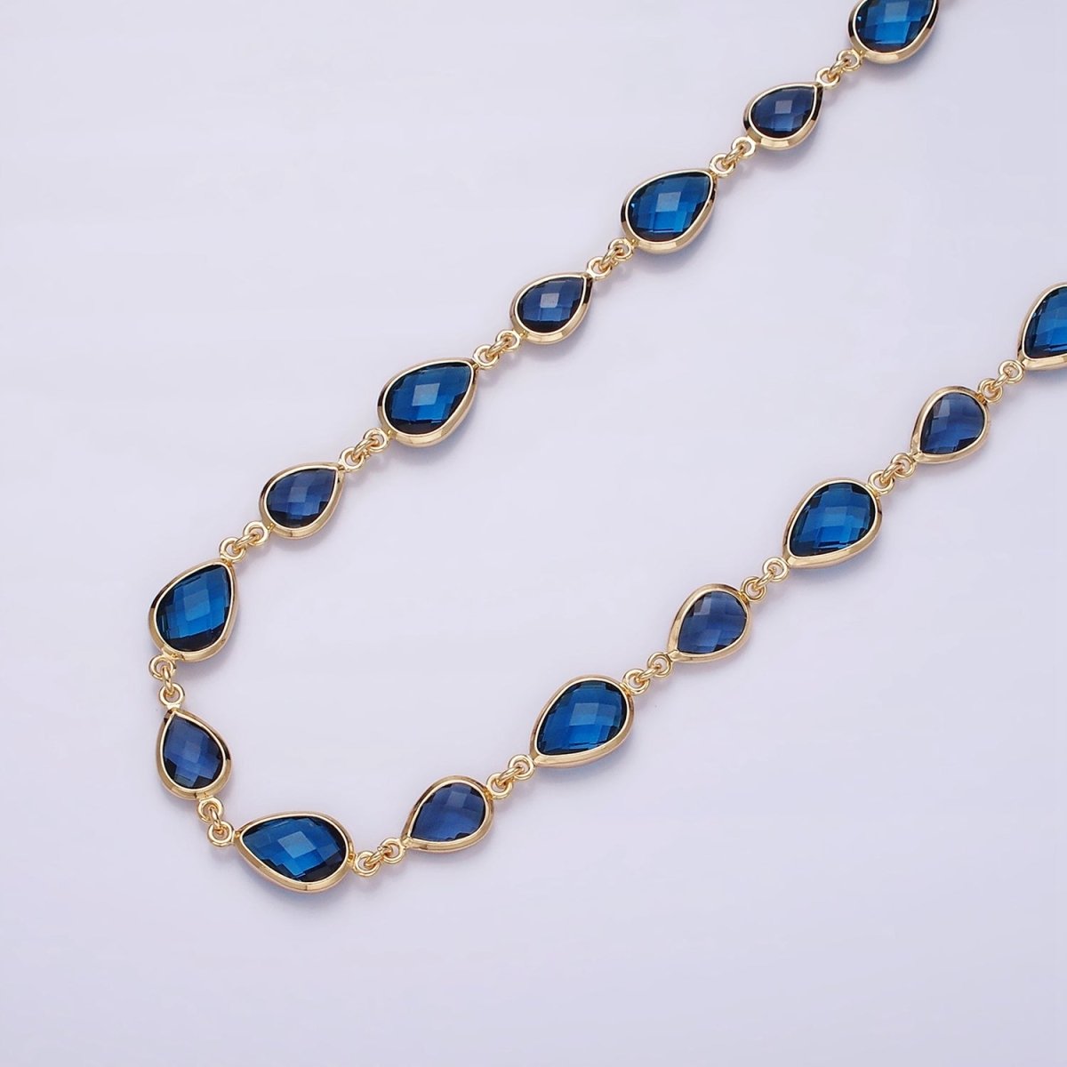 18K Gold Filled Brown, Purple, Blue, Green CZ Multifaceted Teardrop Designed Unfinished Chain | ROLL-1430 ~ ROLL-1433 Clearance Pricing - DLUXCA