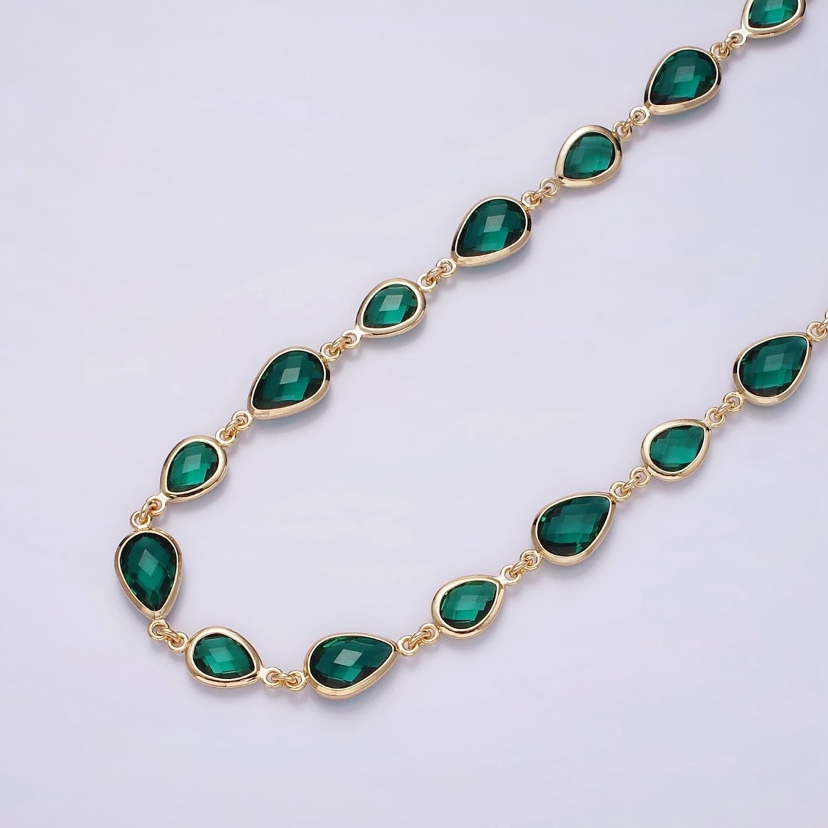 18K Gold Filled Brown, Purple, Blue, Green CZ Multifaceted Teardrop Designed Unfinished Chain | ROLL-1430 ~ ROLL-1433 Clearance Pricing - DLUXCA