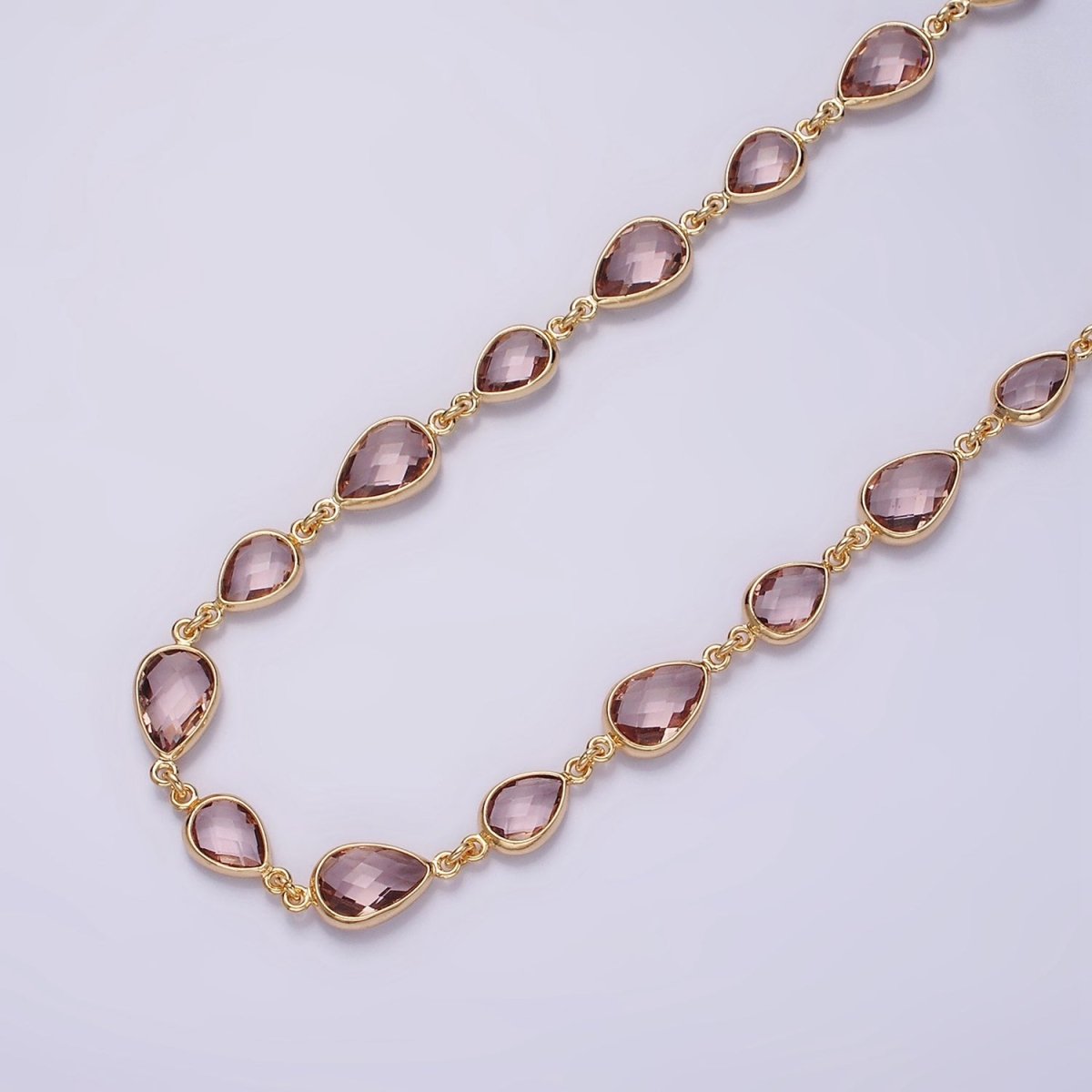 18K Gold Filled Brown, Purple, Blue, Green CZ Multifaceted Teardrop Designed Unfinished Chain | ROLL-1430 ~ ROLL-1433 Clearance Pricing - DLUXCA