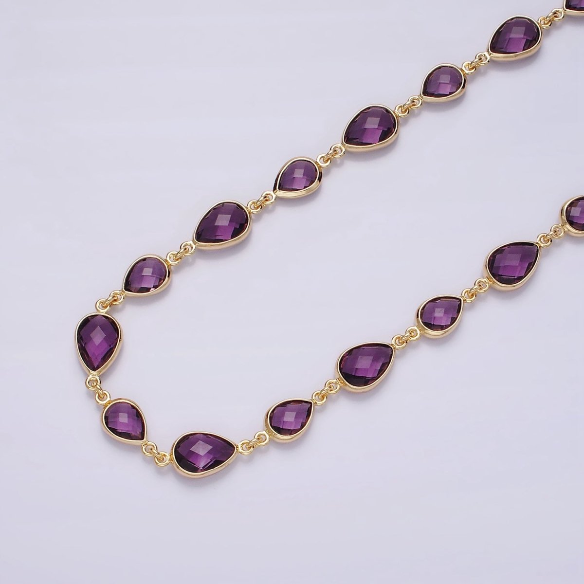 18K Gold Filled Brown, Purple, Blue, Green CZ Multifaceted Teardrop Designed Unfinished Chain | ROLL-1430 ~ ROLL-1433 Clearance Pricing - DLUXCA