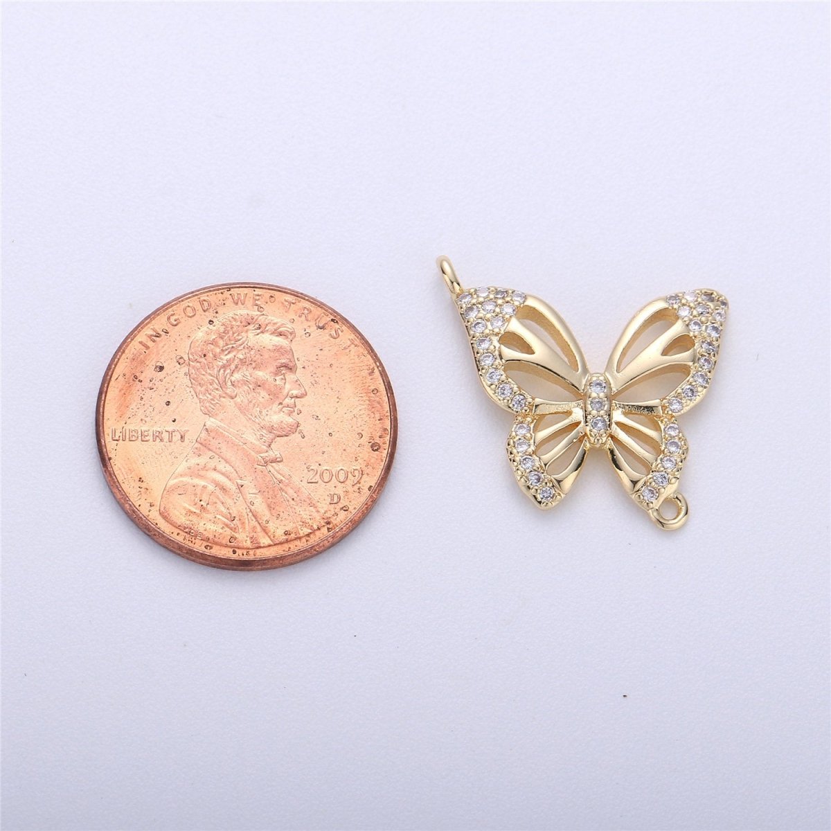 18K Gold Filled Butterfly Connector, Butterfly Connector Charm, Bracelet Connector, Insect Connector, Jewelry Link Micro Pave Charm F-291 - DLUXCA