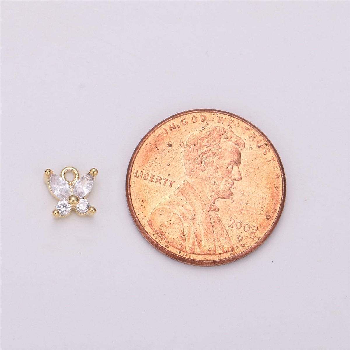 18K Gold Filled Butterfly Crystal Charm, Butterfly Charm Necklace, Tiny Dainty Charm, Boho Chic, Gold Crystal Charm, Minimal Silver Charm Pendant, C-529 - DLUXCA