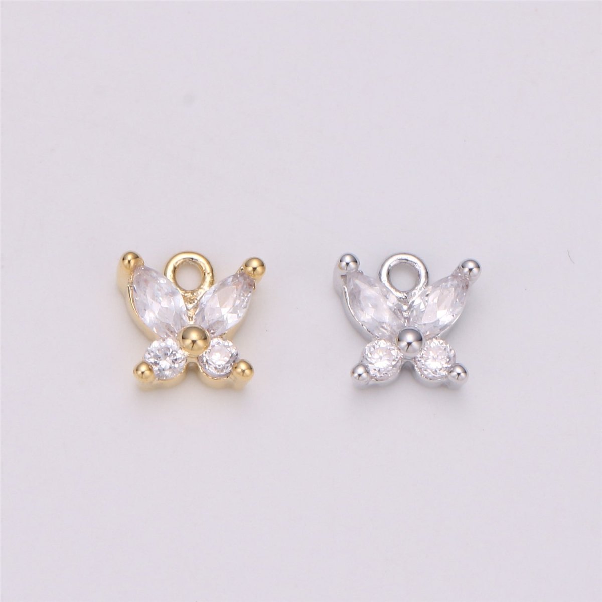 18K Gold Filled Butterfly Crystal Charm, Butterfly Charm Necklace, Tiny Dainty Charm, Boho Chic, Gold Crystal Charm, Minimal Silver Charm Pendant, C-529 - DLUXCA