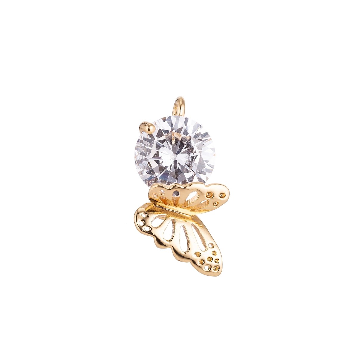 18K Gold Filled Butterfly Hanging on solitaire Crystal Cubic Zirconia Bracelet Delicate Necklace Pendant Earring Gift for Jewelry Making C-143 - DLUXCA