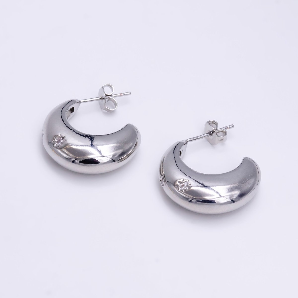 18K Gold Filled C Shape Hoop Earrings | Star Celestial Stud Earrings For women | Lightweight Hoop Earrings | Dainty Gold Hoops | Minimalist Earrings V-074 V-075 - DLUXCA