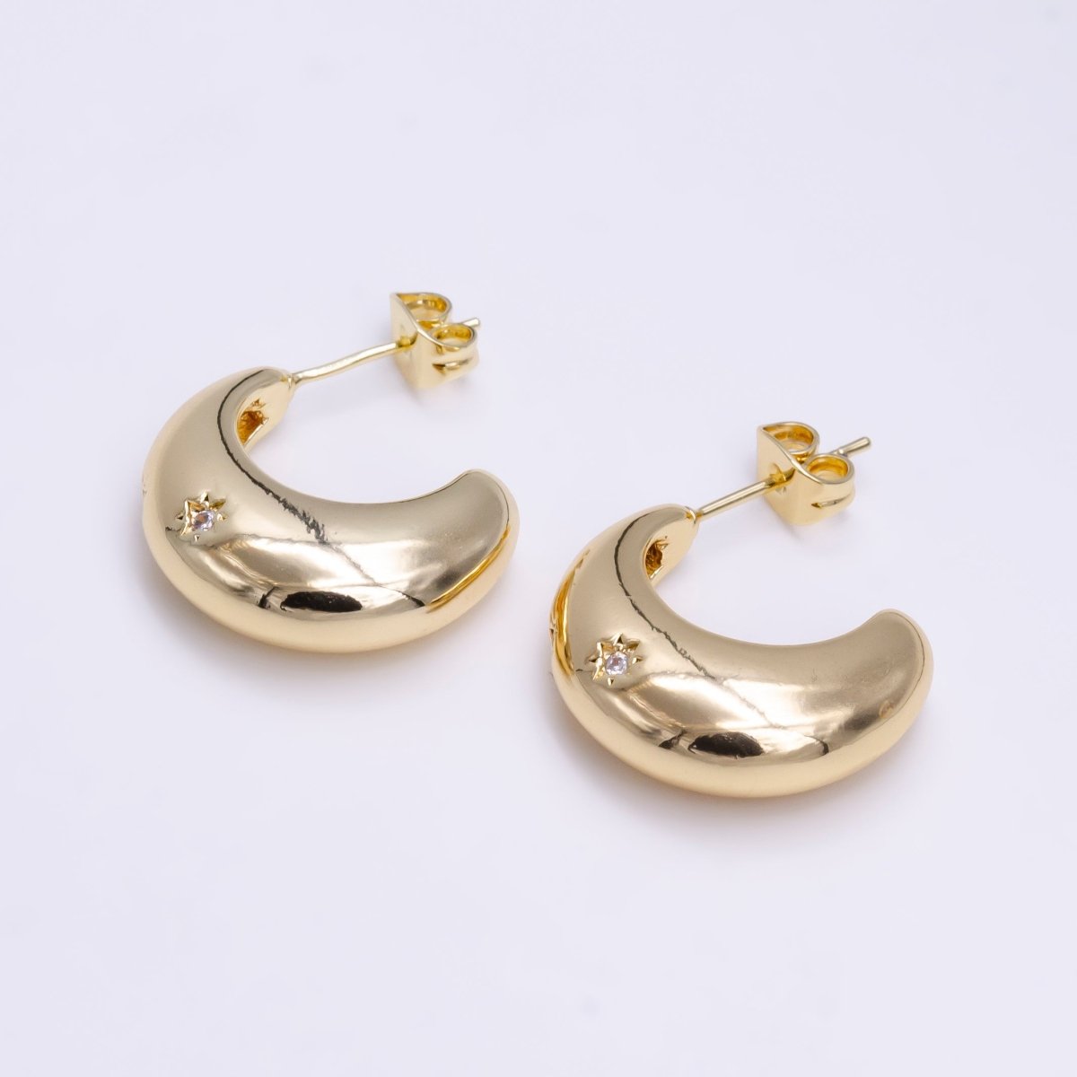 18K Gold Filled C Shape Hoop Earrings | Star Celestial Stud Earrings For women | Lightweight Hoop Earrings | Dainty Gold Hoops | Minimalist Earrings V-074 V-075 - DLUXCA