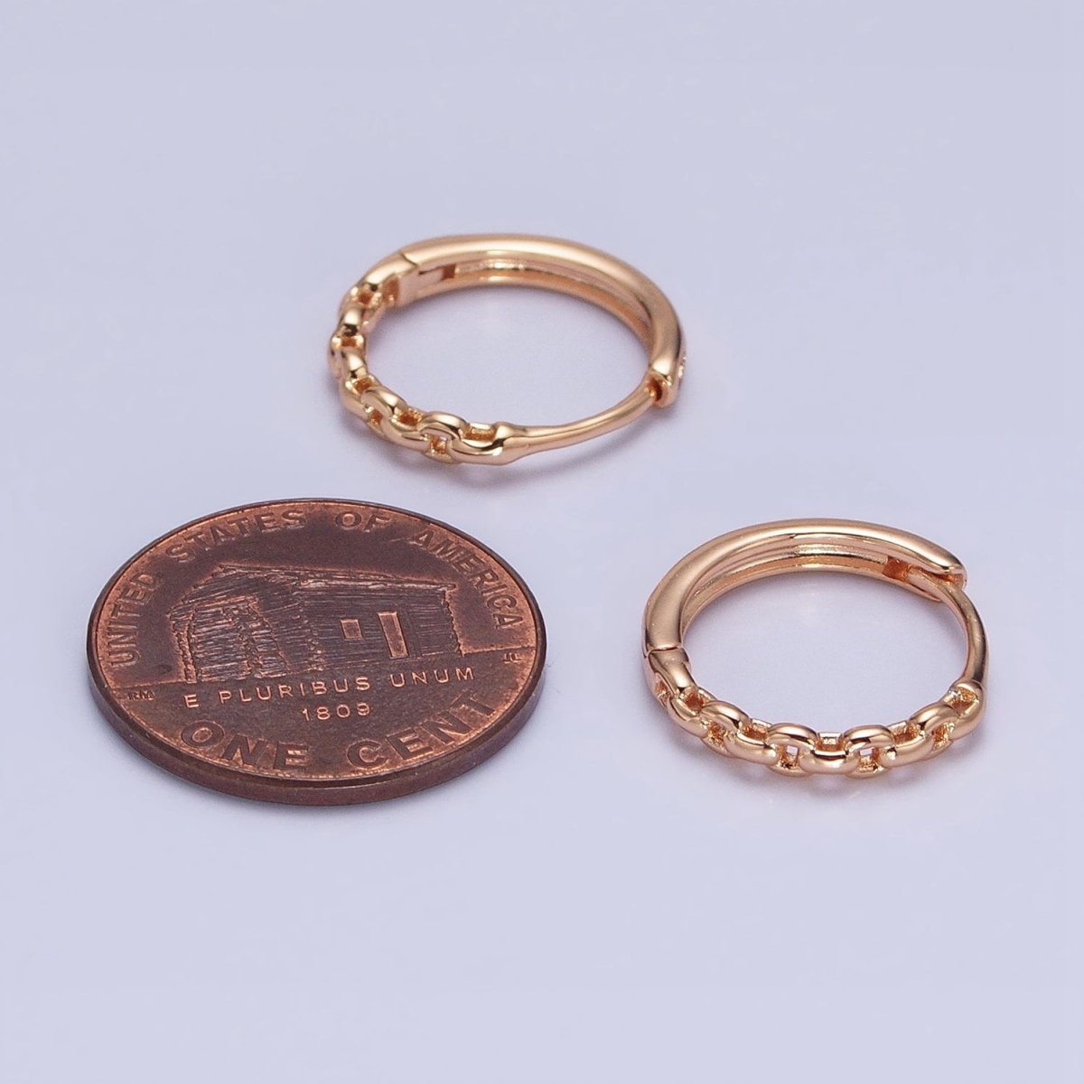 18K Gold Filled Cable Link Chain Endless Hoop Huggie Earrings | AD-1410 - DLUXCA