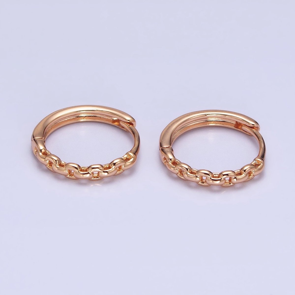 18K Gold Filled Cable Link Chain Endless Hoop Huggie Earrings | AD-1410 - DLUXCA
