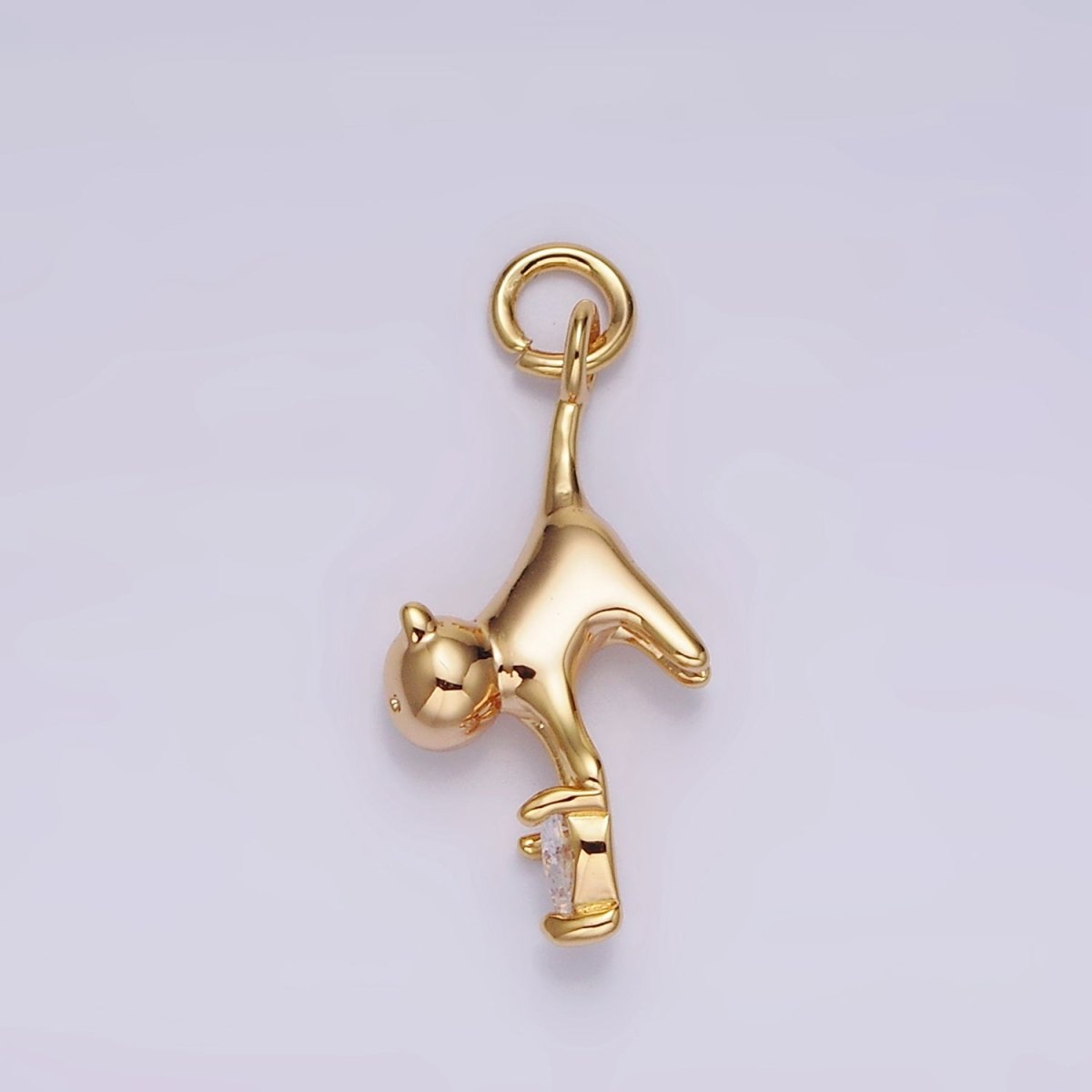 18K Gold Filled Cat Pet Animal Clear Heart CZ Charm | N1757 - DLUXCA