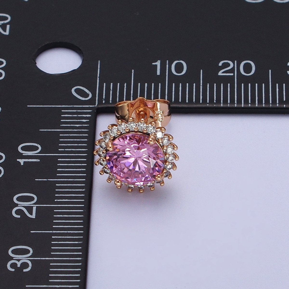 18K Gold Filled Celestial Sun Pink CZ 11.4mm Round Stud Earrings | V-008 - DLUXCA