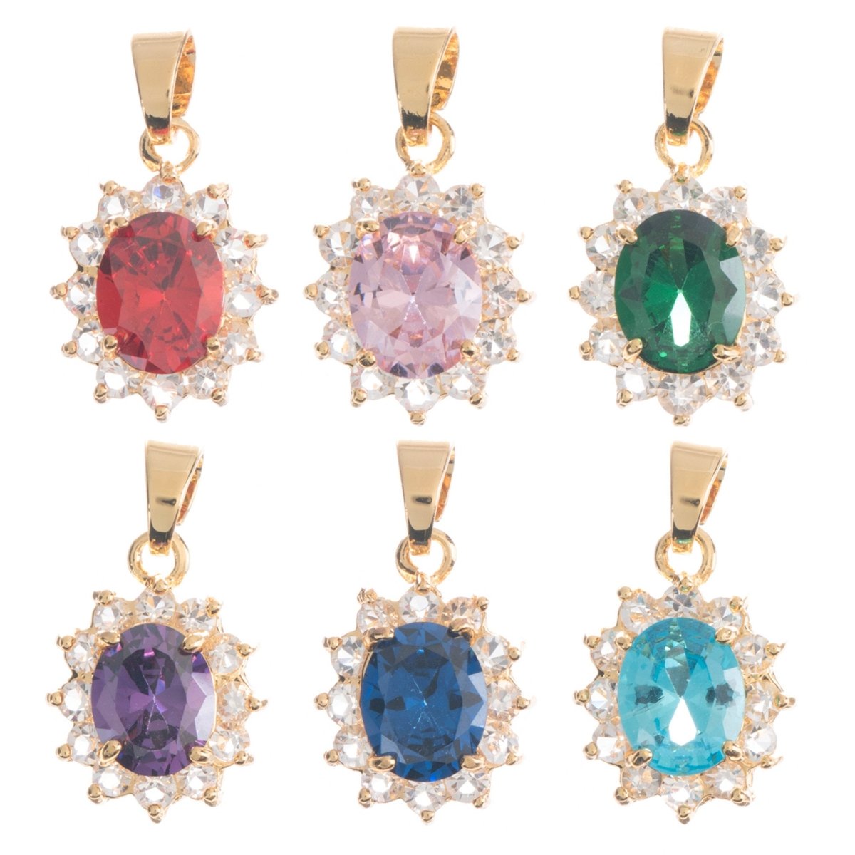 18K Gold Filled Charm, Multi-Colored Sun Cubic Zirconia Pendant with Colored CZ Crystal Gemstone, Pendant Birthstone For Jewelry Making I-040 J-256~J-261 - DLUXCA