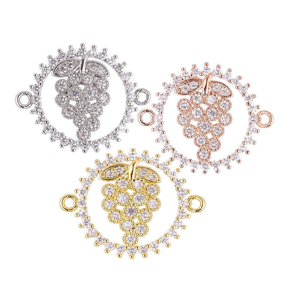 18K Gold Filled Charm Sparkle Elegant Cute Grapes Cubic Zirconia Bracelet Charm Double Bail Charm Finding Connector For Jewelry Making F-027 - DLUXCA