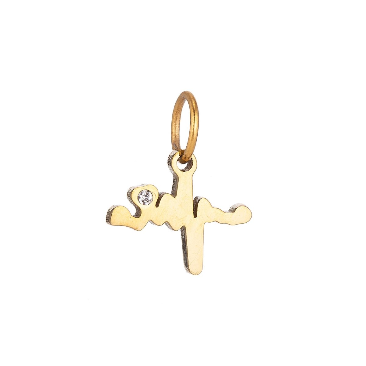 18K Gold Filled Classic Fancy Heart Beat Cubic Zirconia Bracelet Charm Necklace Pendant Findings for Necklace Earring Charm Jewelry Making E-645 - DLUXCA