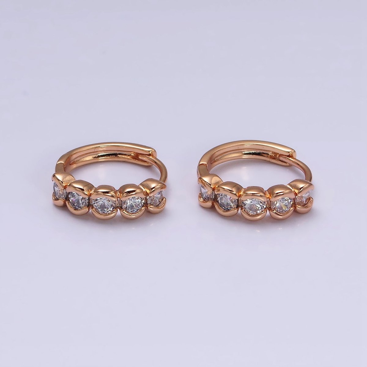 18K Gold Filled Clear CZ Beaded Bubble 14mm Endless Hoop Earrings in Gold & Silver | AD1311 AD1312 - DLUXCA