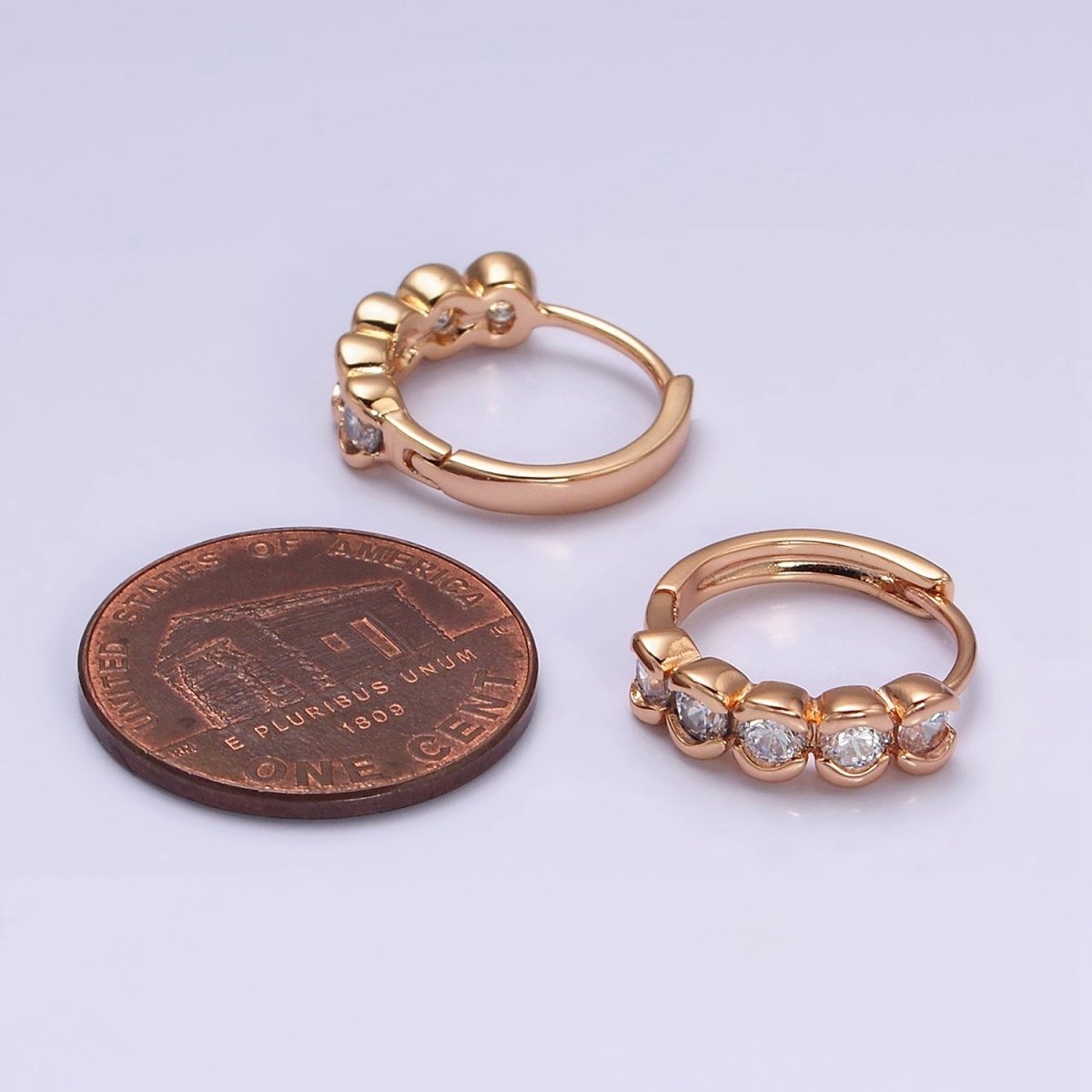 18K Gold Filled Clear CZ Beaded Bubble 14mm Endless Hoop Earrings in Gold & Silver | AD1311 AD1312 - DLUXCA