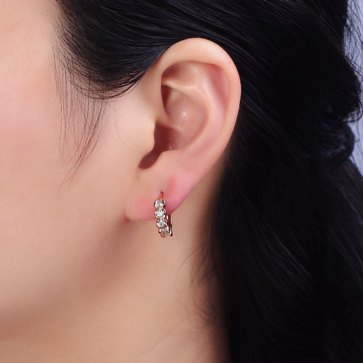 18K Gold Filled Clear CZ Beaded Bubble 14mm Endless Hoop Earrings in Gold & Silver | AD1311 AD1312 - DLUXCA