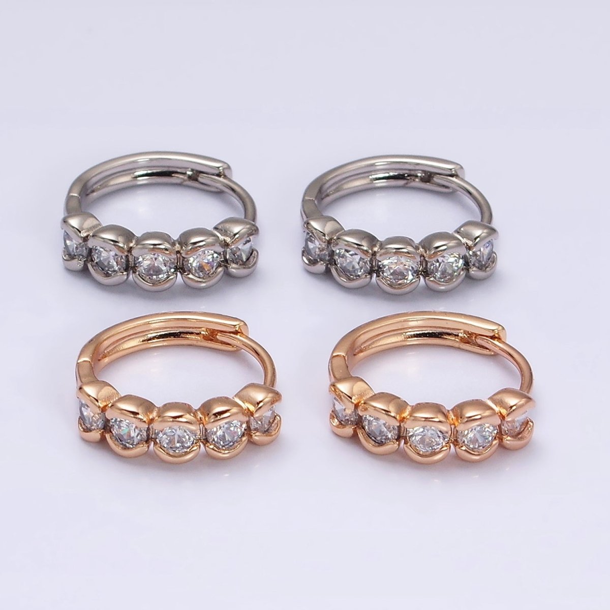 18K Gold Filled Clear CZ Beaded Bubble 14mm Endless Hoop Earrings in Gold & Silver | AD1311 AD1312 - DLUXCA
