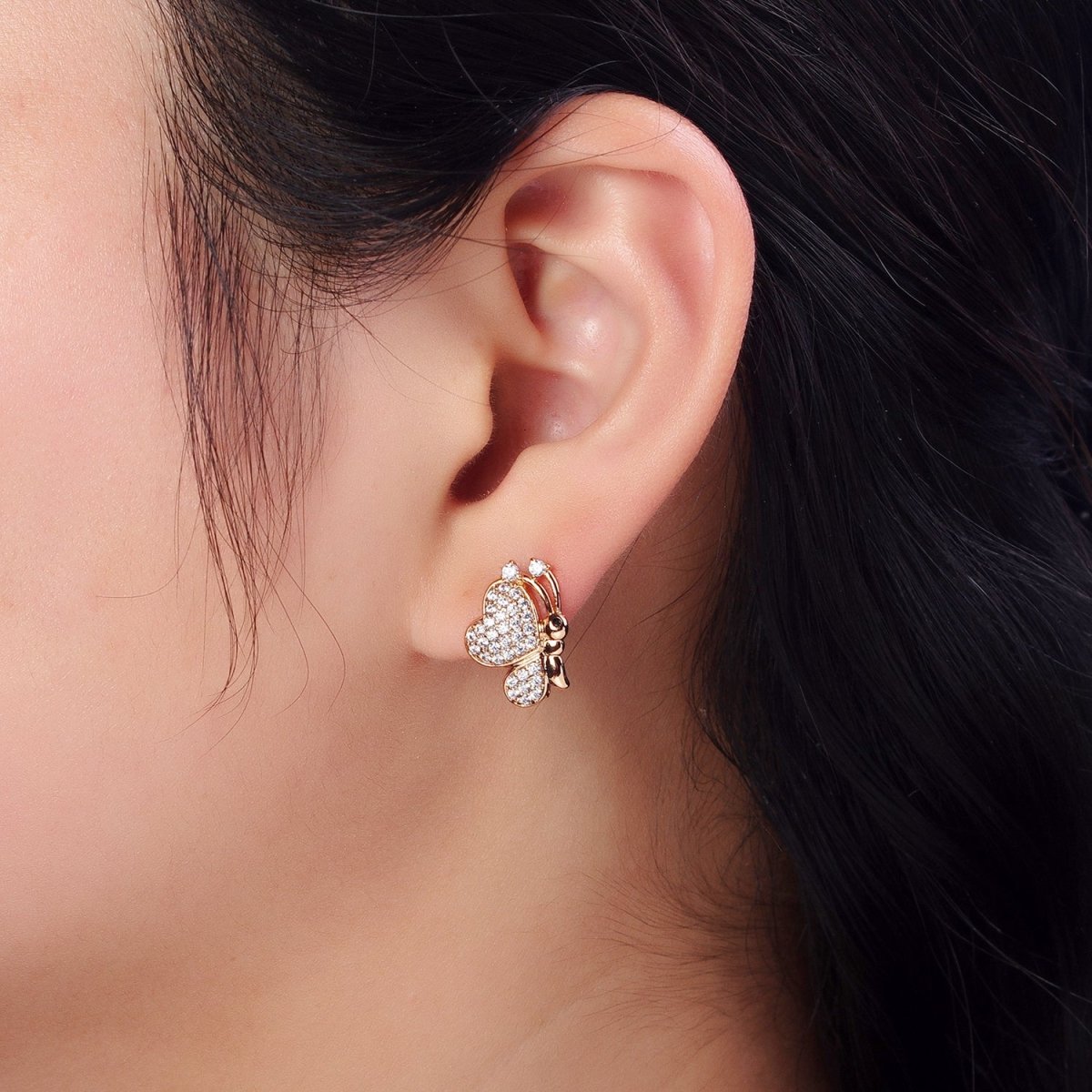 18K Gold Filled Clear cz Butterfly Mariposa Micro Paved Stud Earrings | AB1078 - DLUXCA