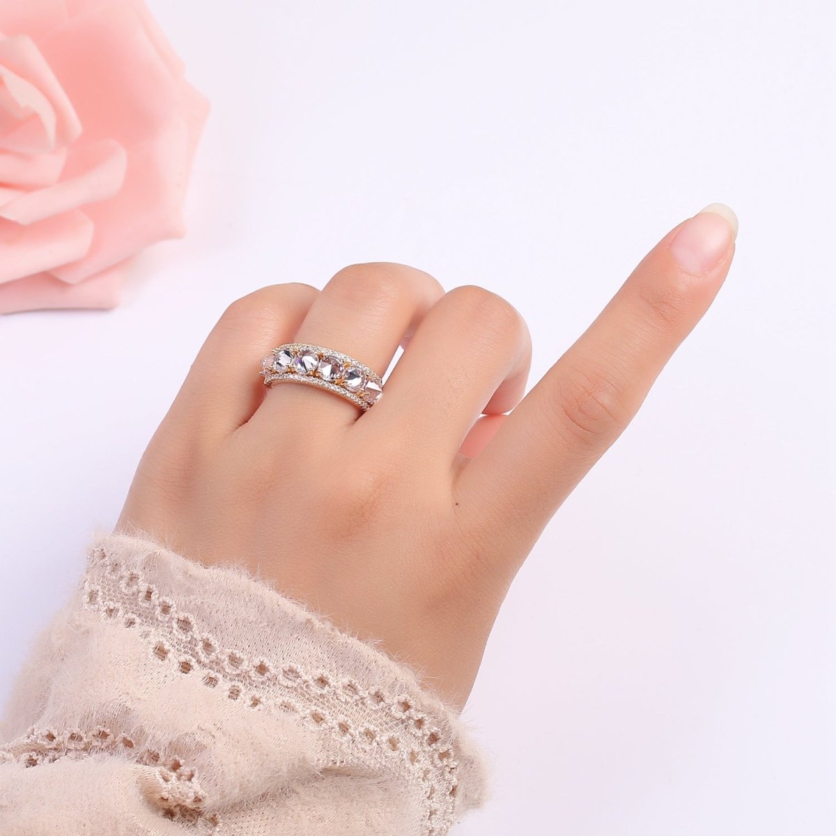 18K Gold Filled Clear CZ Crystal Adjustable Ring O-332 - DLUXCA