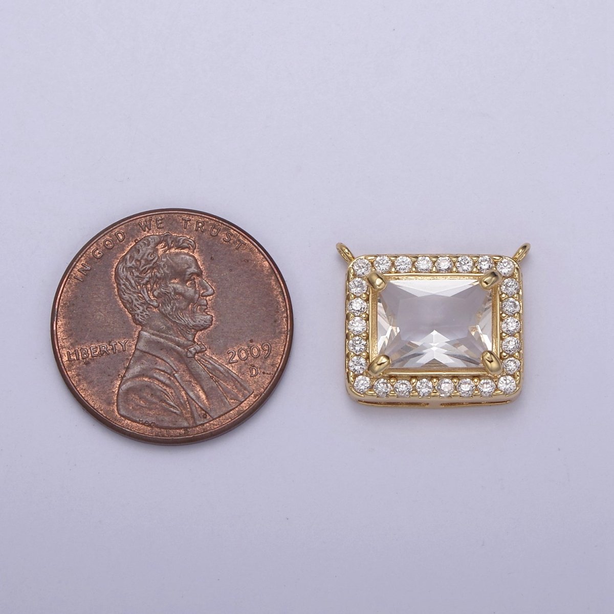 18K Gold Filled Clear CZ Square Charm Connector for Necklace Making N-135 - DLUXCA