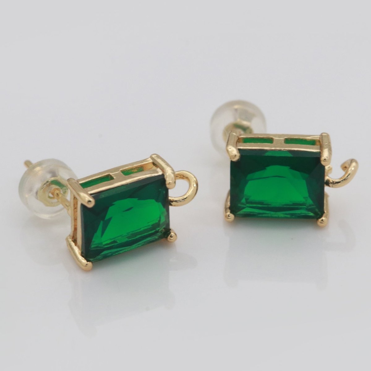 18K Gold Filled Clear / Green Baguette Cubic Zirconia Stud Drop Open Loop Earrings Supply L-500 L-501 - DLUXCA