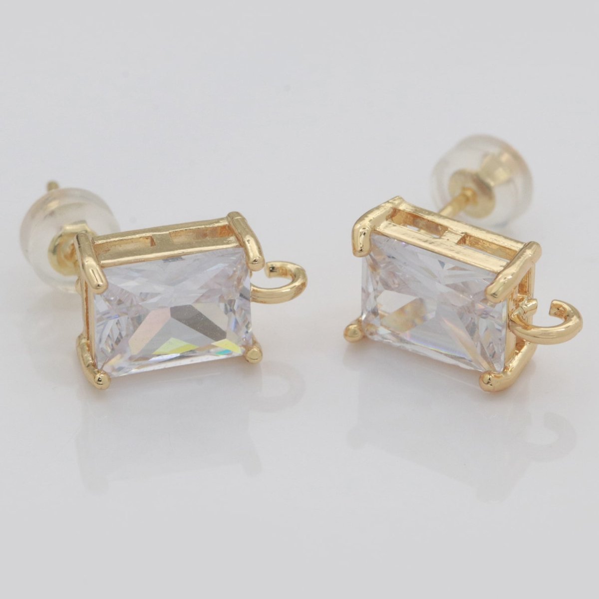 18K Gold Filled Clear / Green Baguette Cubic Zirconia Stud Drop Open Loop Earrings Supply L-500 L-501 - DLUXCA