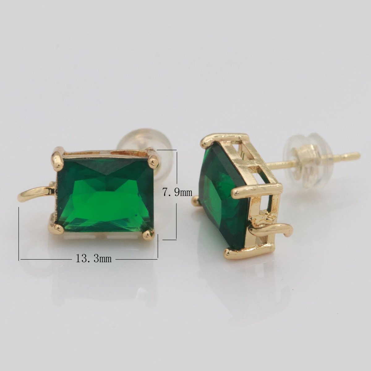 18K Gold Filled Clear / Green Baguette Cubic Zirconia Stud Drop Open Loop Earrings Supply L-500 L-501 - DLUXCA