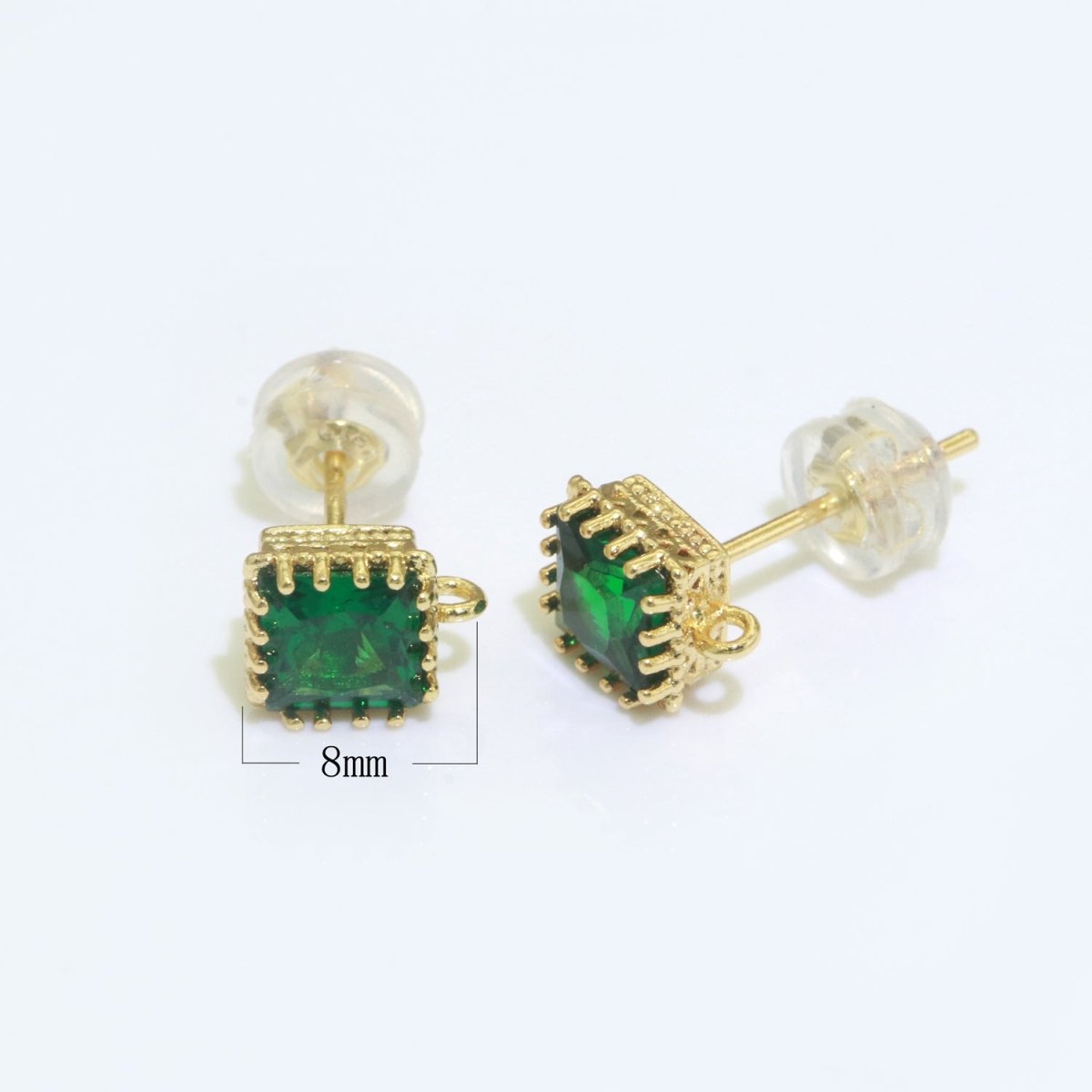 18K Gold Filled Clear / Green Square Cubic Zirconia Stud Drop Open Loop Earrings Supply L-491 L-492 - DLUXCA