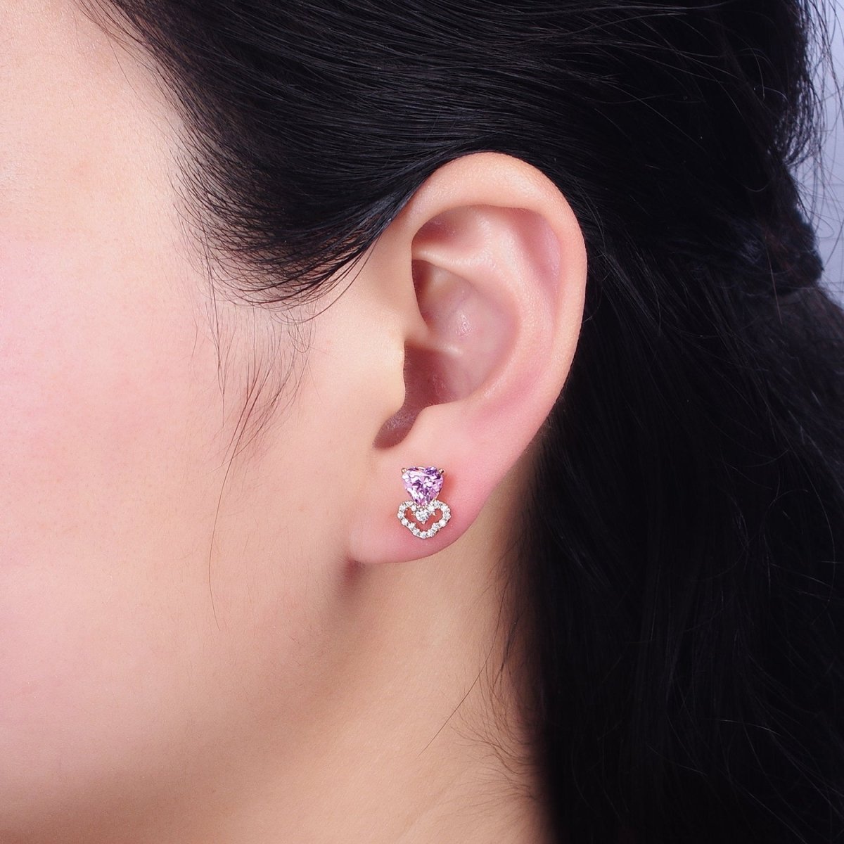 18K Gold Filled Clear, Heart, Red CZ Cloudy Stud Earrings | AD1417 - AD1419 - DLUXCA