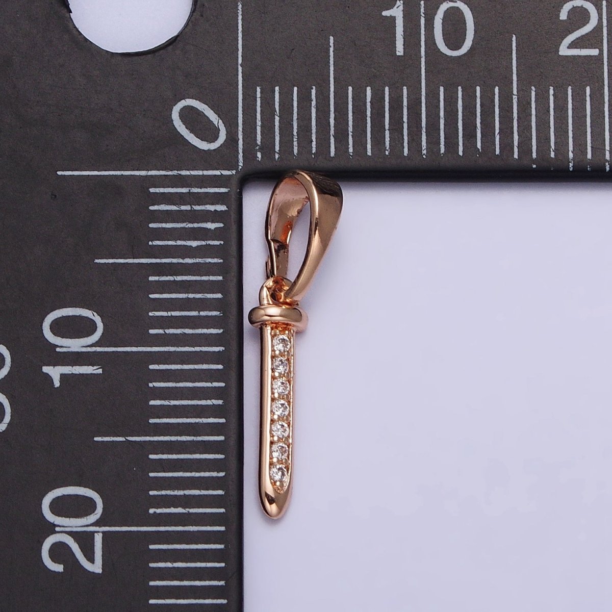 18K Gold Filled Clear Micro Paved CZ 19mm Long Bullet Bar Pendant | AA027 - DLUXCA