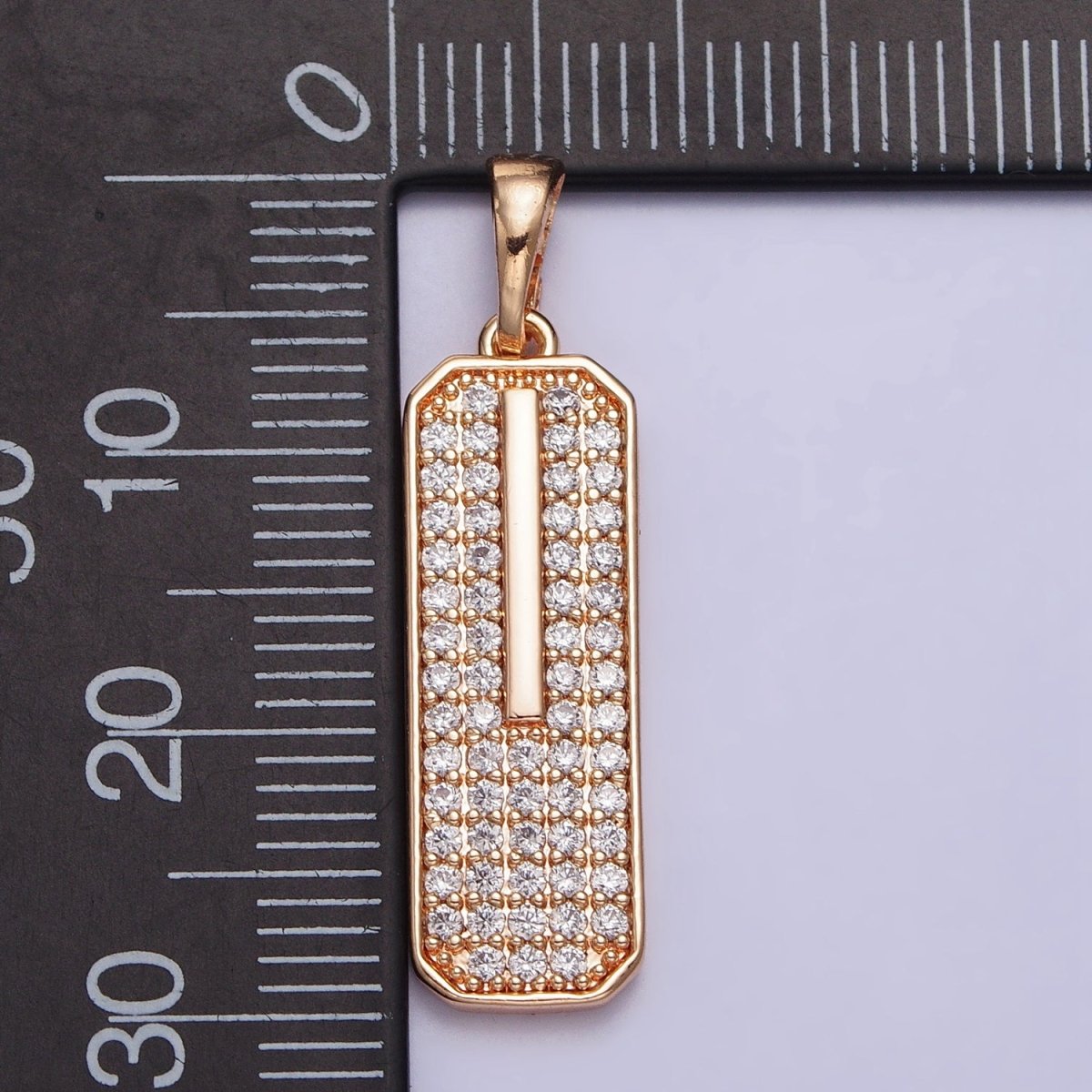 18K Gold Filled Clear Micro Paved CZ 30mm Rectangular Tag Pendant | AA028 - DLUXCA