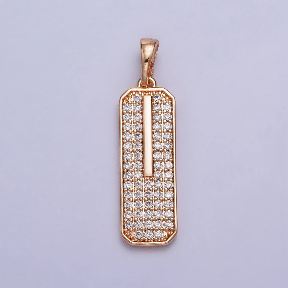 18K Gold Filled Clear Micro Paved CZ 30mm Rectangular Tag Pendant | AA028 - DLUXCA
