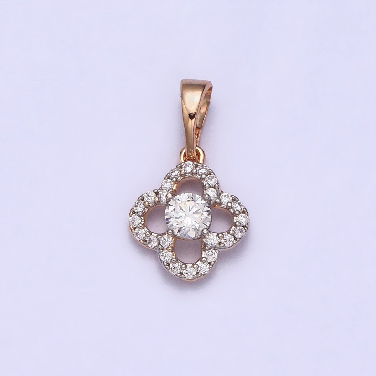18K Gold Filled Clear Micro Paved CZ Quatrefoil Clover Pendant | AA039 - DLUXCA