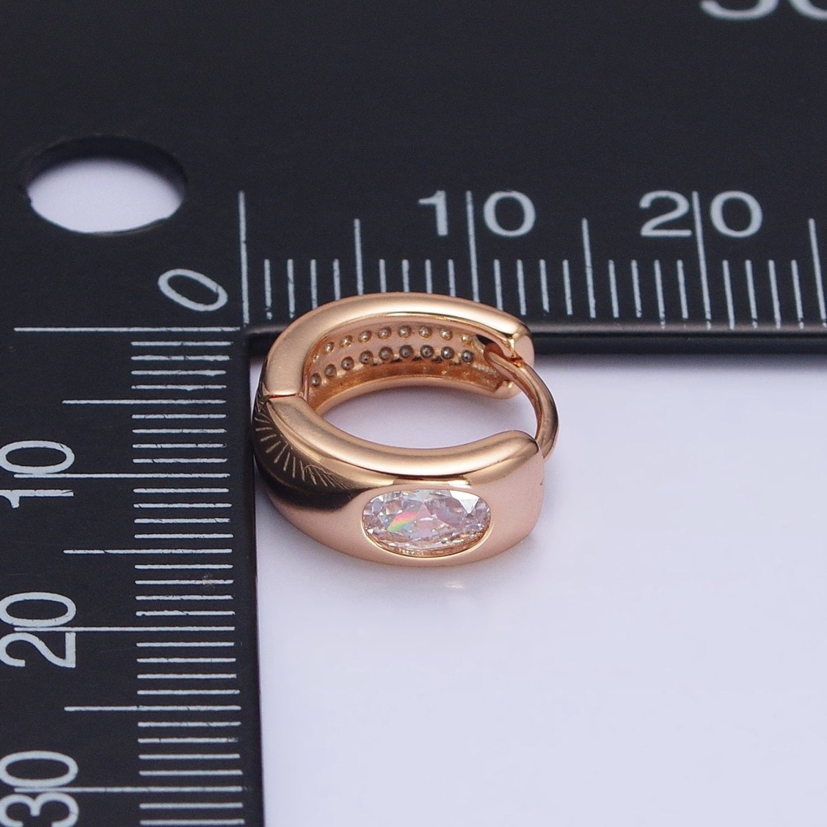 18K Gold Filled Clear Oval CZ Wide Huggie Earrings | AD1415 - DLUXCA
