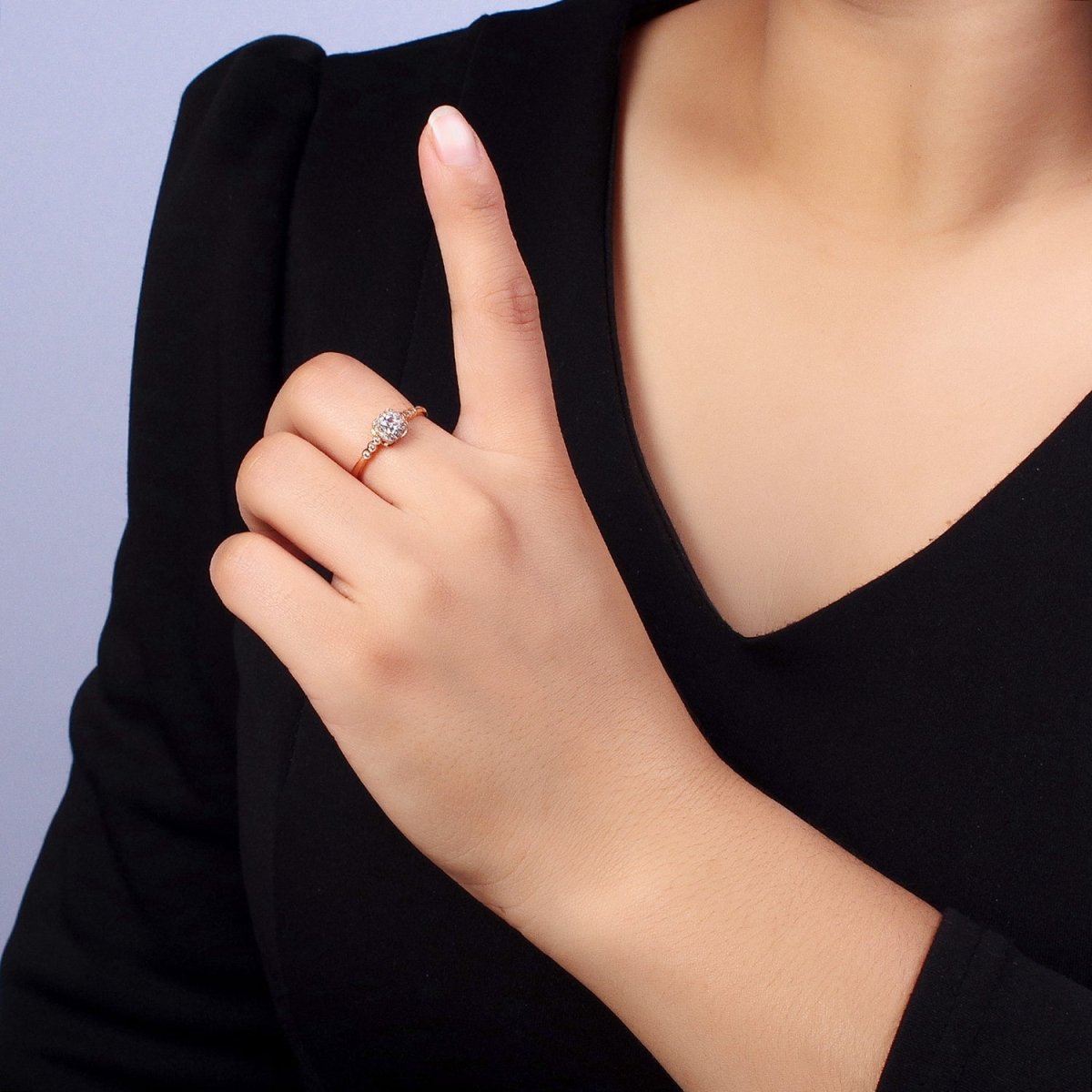 18K Gold Filled Clear Square Micro Paved Round CZ Adjustable Ring | Y-583 - DLUXCA