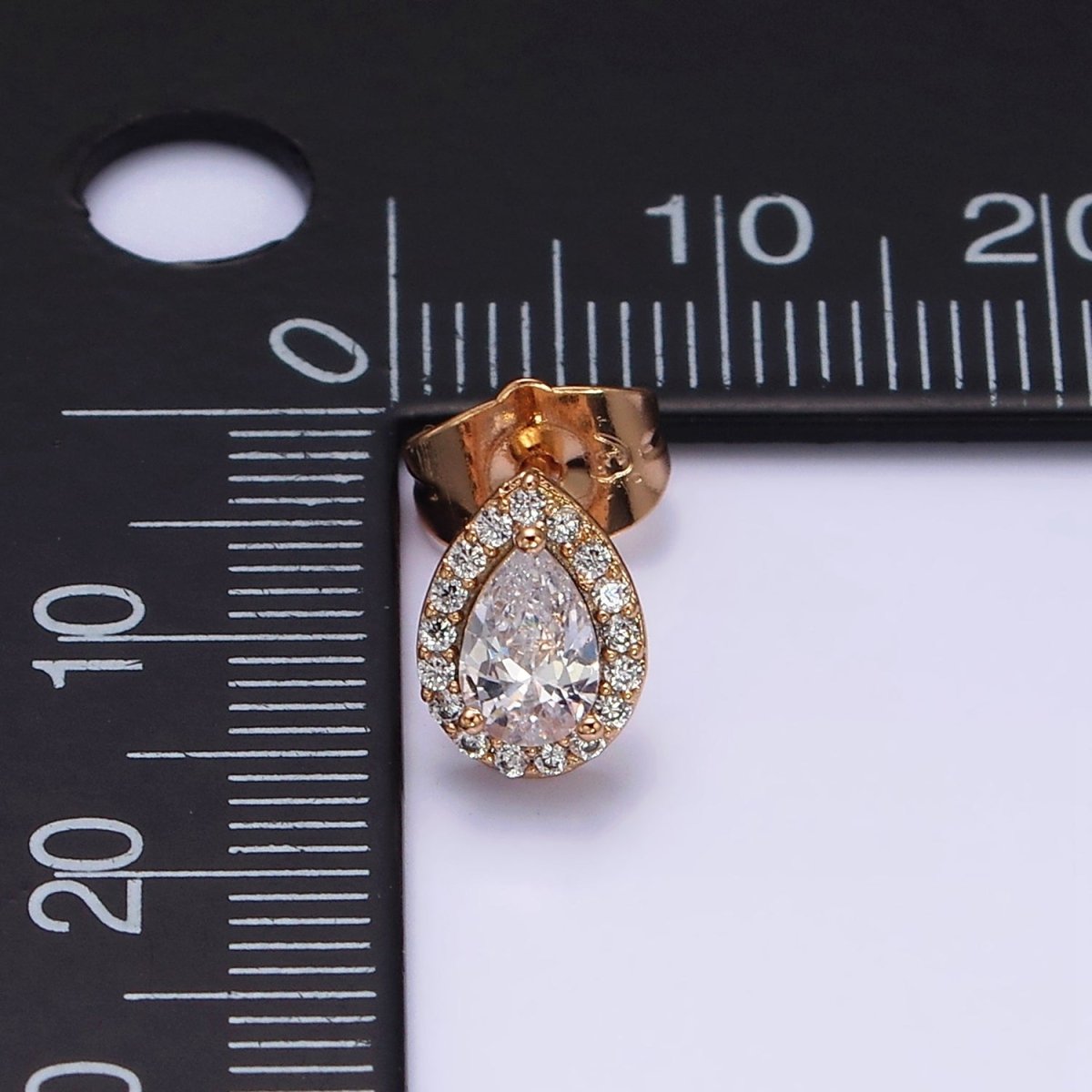 18K Gold Filled Clear Teardrop Micro Paved CZ Stud Earrings | AD1425 - DLUXCA