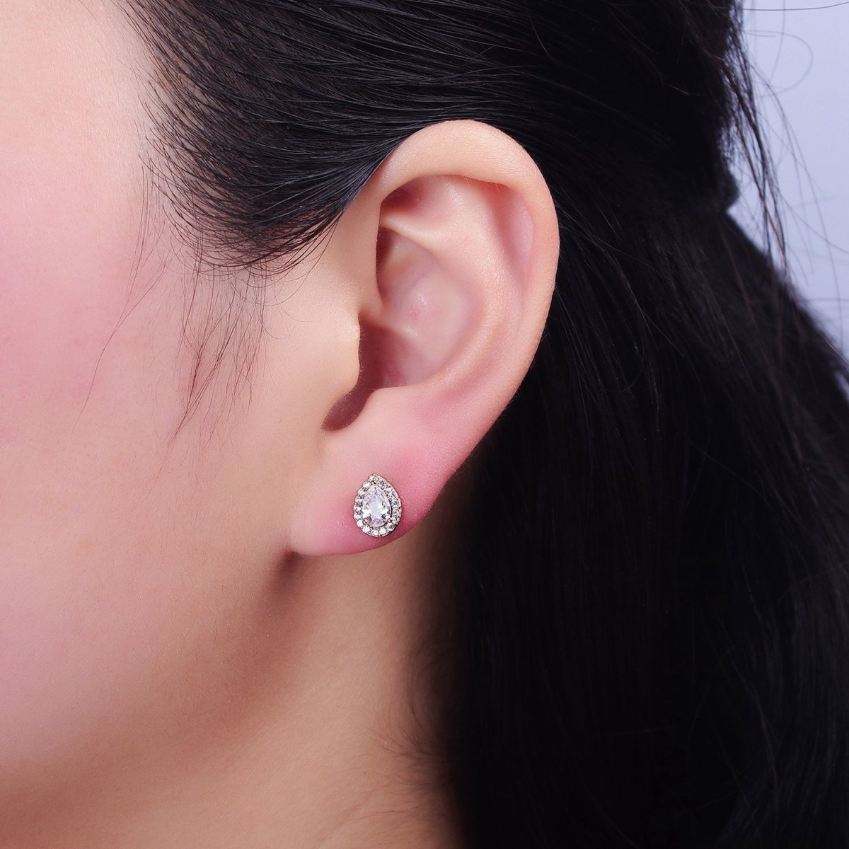 18K Gold Filled Clear Teardrop Micro Paved CZ Stud Earrings | AD1425 - DLUXCA