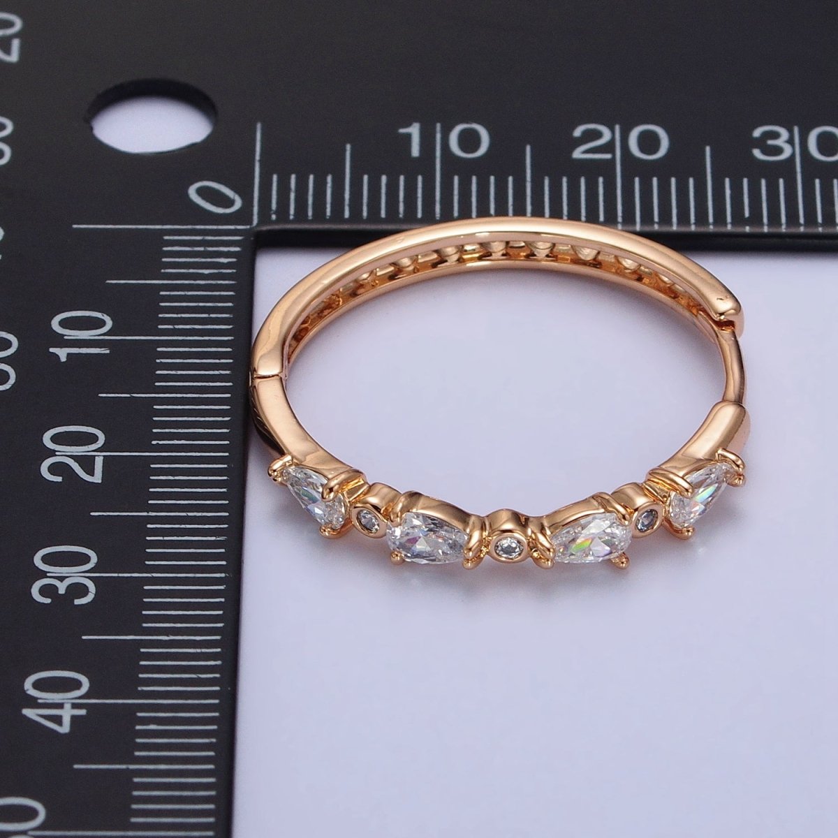 18K Gold Filled Clear Teardrop Round CZ Lined 27mm Endless Hoop Earrings | AB128 - DLUXCA