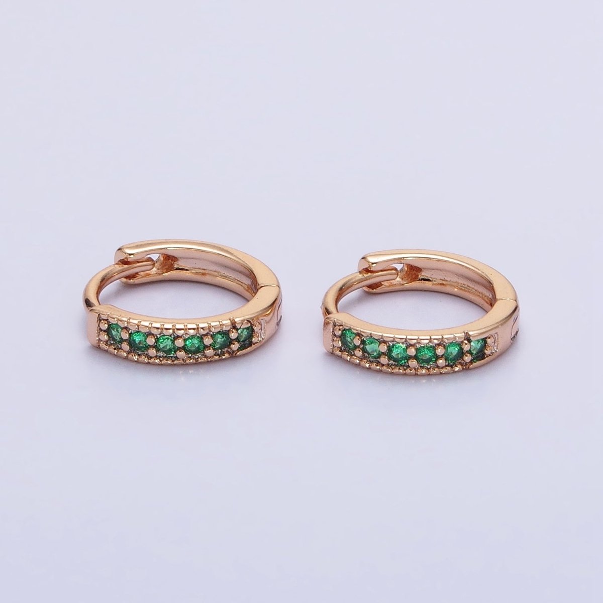 18K Gold Filled Clear, Turquoise, Green, Multicolor CZ 12mm Cartilage Huggie Earrings in Gold & Silver | AD1336 - AD1343 - DLUXCA
