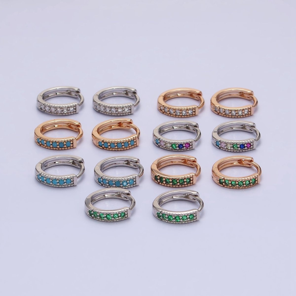 18K Gold Filled Clear, Turquoise, Green, Multicolor CZ 12mm Cartilage Huggie Earrings in Gold & Silver | AD1336 - AD1343 - DLUXCA