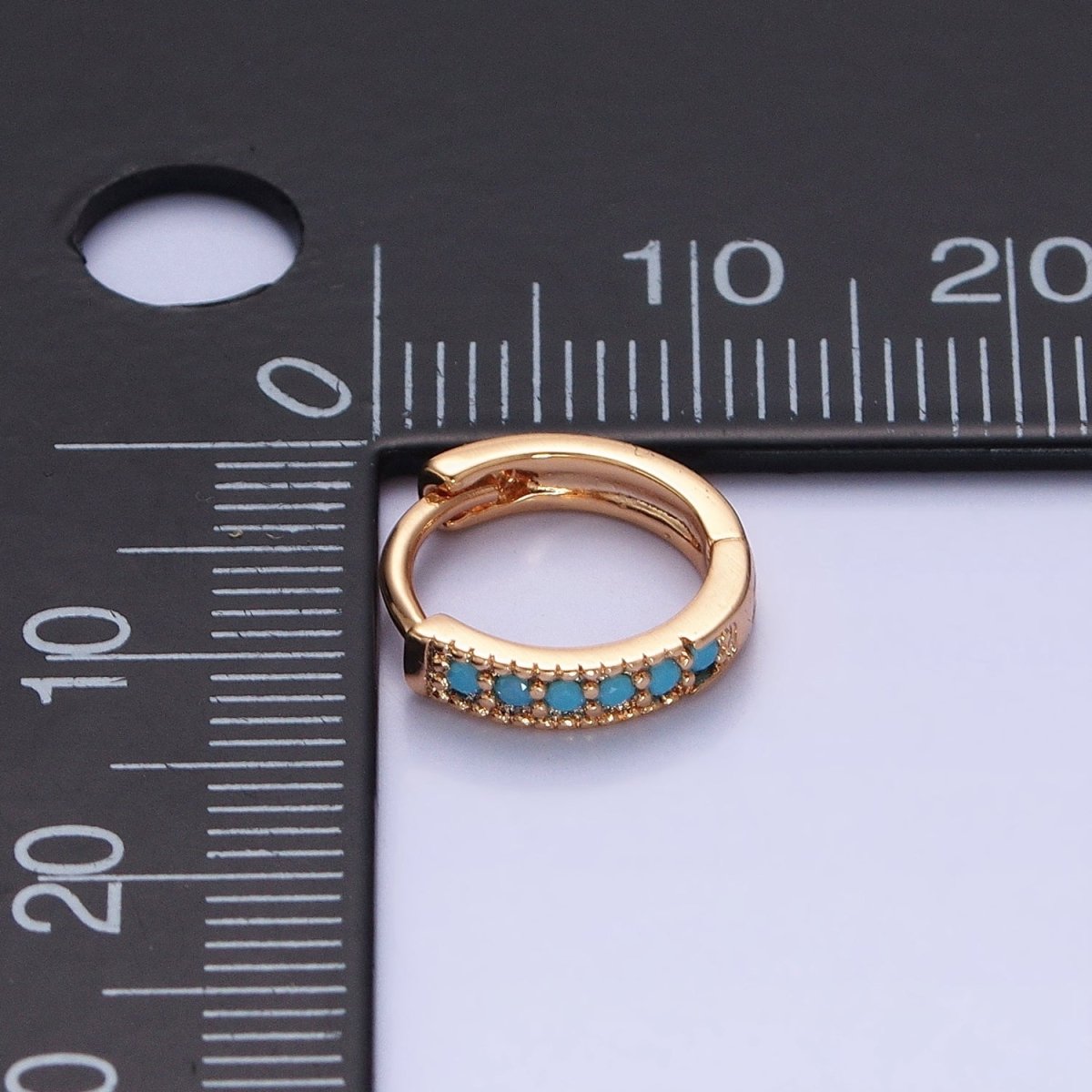 18K Gold Filled Clear, Turquoise, Green, Multicolor CZ 12mm Cartilage Huggie Earrings in Gold & Silver | AD1336 - AD1343 - DLUXCA