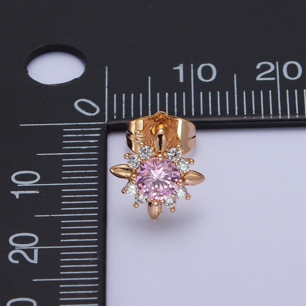 18K Gold Filled Clear, Yellow, Pink, Green CZ Celestial Sun Stud Earrings | Y-299~Y-302 - DLUXCA
