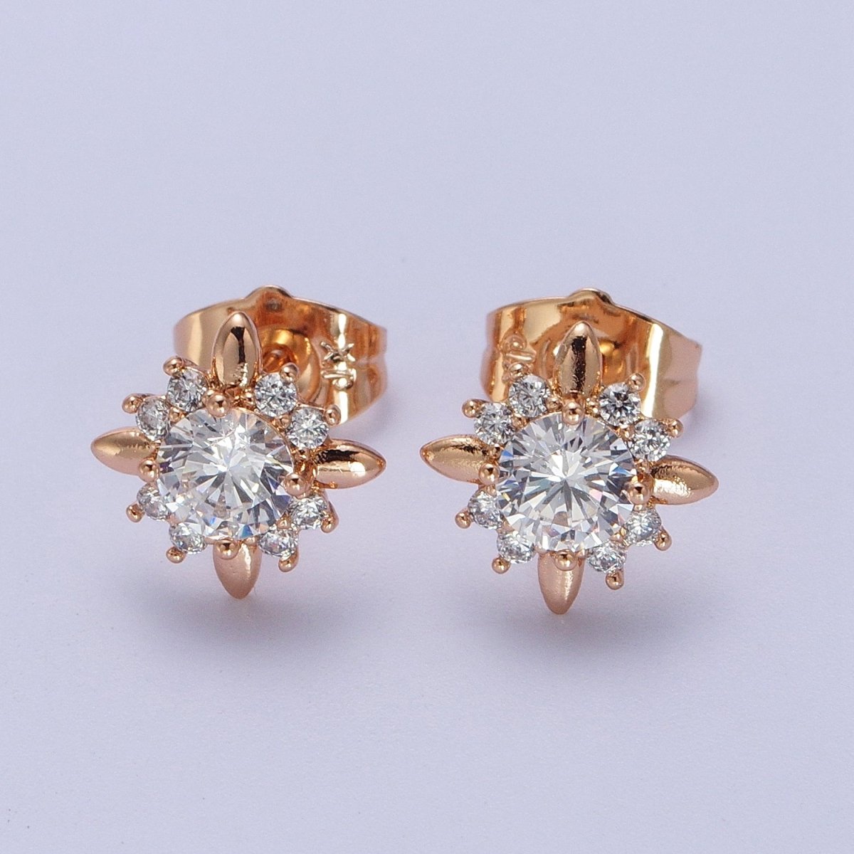 18K Gold Filled Clear, Yellow, Pink, Green CZ Celestial Sun Stud Earrings | Y-299~Y-302 - DLUXCA