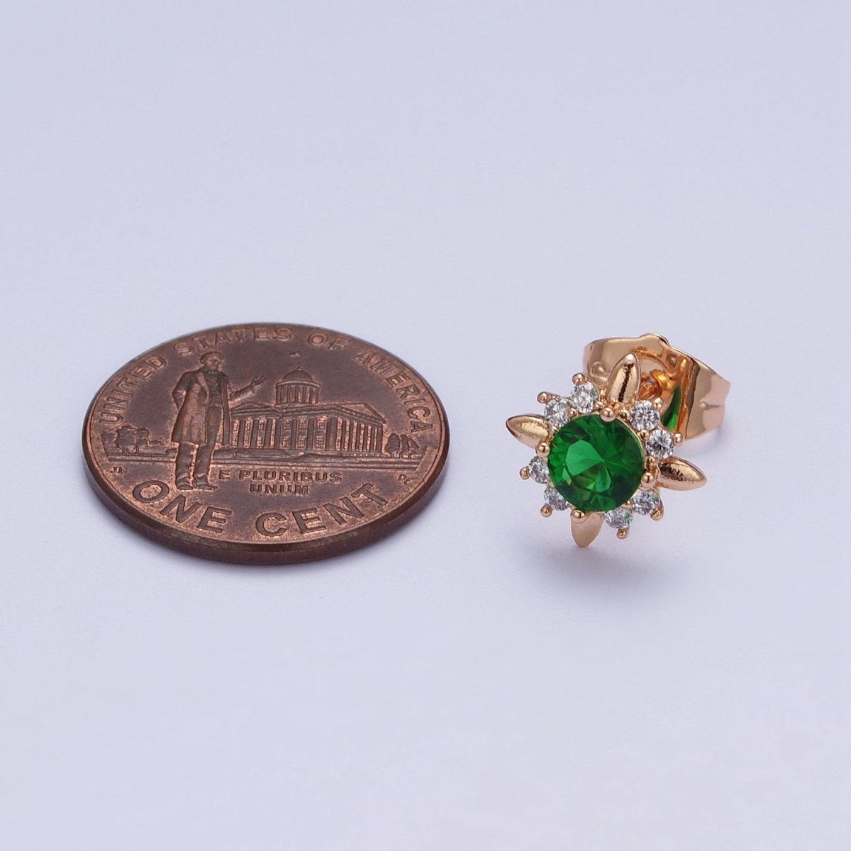 18K Gold Filled Clear, Yellow, Pink, Green CZ Celestial Sun Stud Earrings | Y-299~Y-302 - DLUXCA