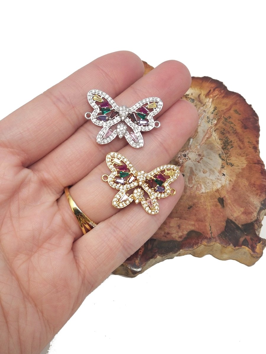 18K Gold Filled Connector Micro Pave Butterfly Charm Connector Link Necklace Pendant Bracelet Connector for Jewelry Making F-264 - DLUXCA