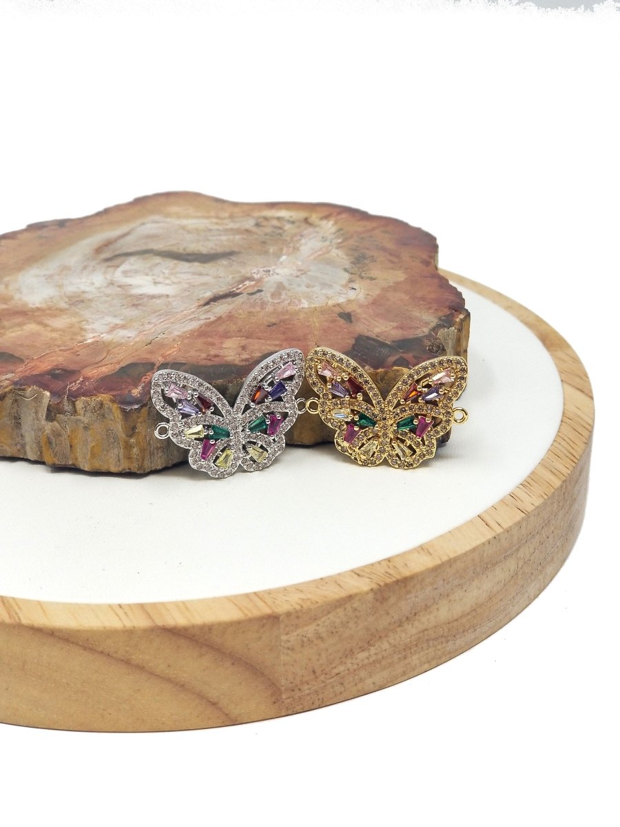 18K Gold Filled Connector Micro Pave Butterfly Charm Connector Link Necklace Pendant Bracelet Connector for Jewelry Making F-264 - DLUXCA