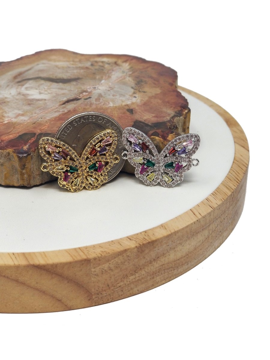 18K Gold Filled Connector Micro Pave Butterfly Charm Connector Link Necklace Pendant Bracelet Connector for Jewelry Making F-264 - DLUXCA