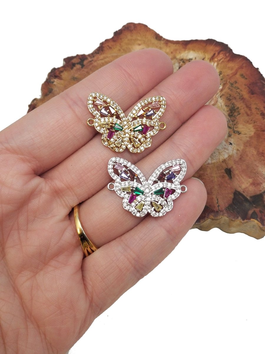18K Gold Filled Connector Micro Pave Butterfly Charm Connector Link Necklace Pendant Bracelet Connector for Jewelry Making F-264 - DLUXCA